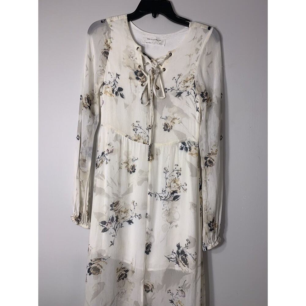 New friends colony NFC white cottagecore maxi dress Sheer Chiffon Lace Up Neck